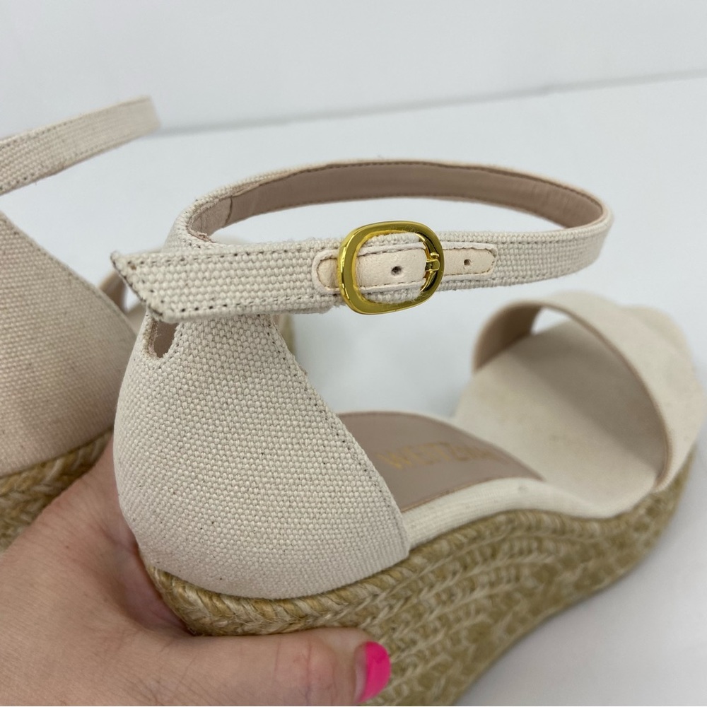 Stuart Weitzman Floria Wedge Platform Espadrille Sandals in Natural Wide Sizes - Picture 9 of 14